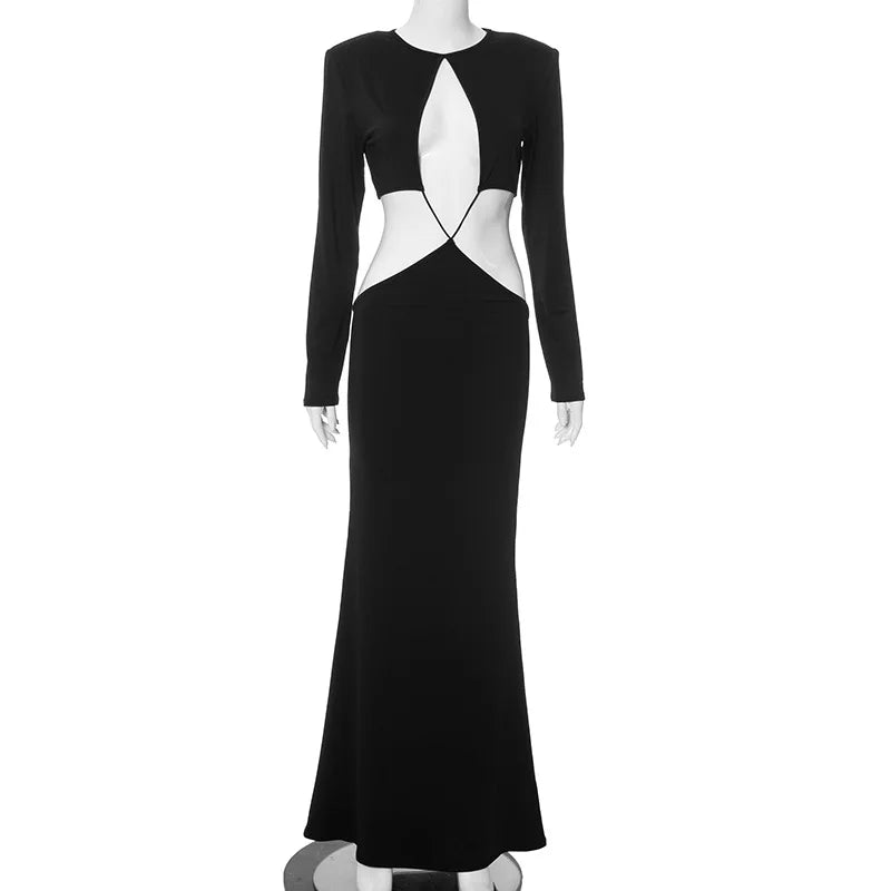 Women Fashion Black Sexy Cut Out Maxi Dress